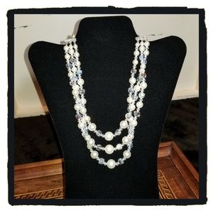 Vintage Triple Strand Faux Pearl Necklace